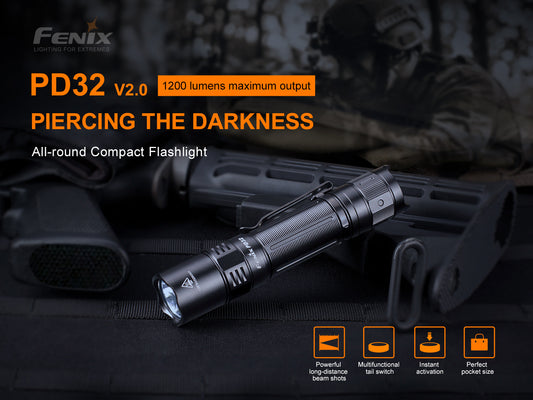 Fenix PD32 V2 Compact Rechargeable Flashlight 395 Meters - 1,200 Lumens