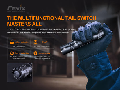 Fenix PD32 V2 Compact Rechargeable Flashlight 395 Meters - 1,200 Lumens