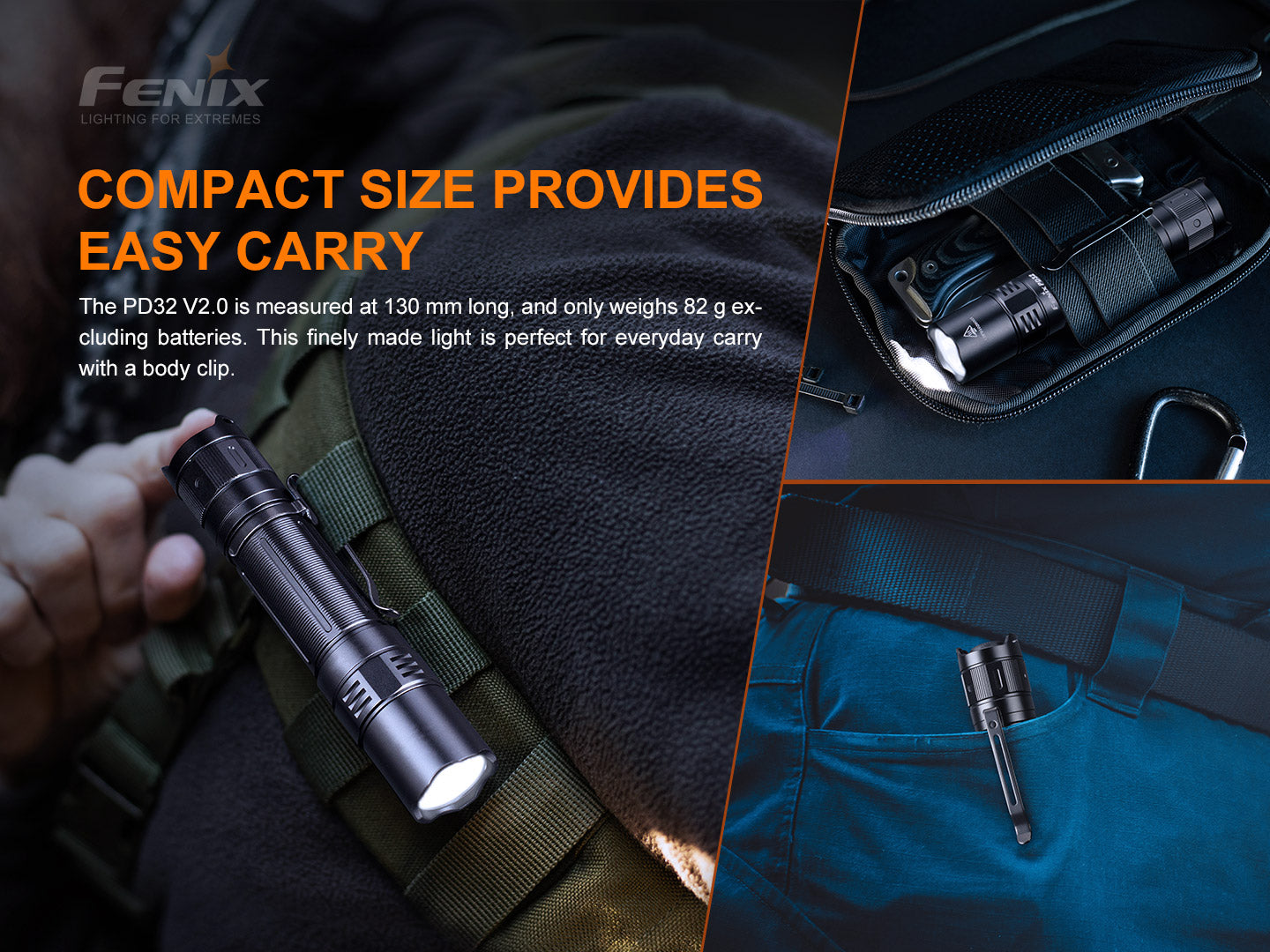 Fenix PD32 V2 Compact Rechargeable Flashlight 395 Meters - 1,200 Lumens