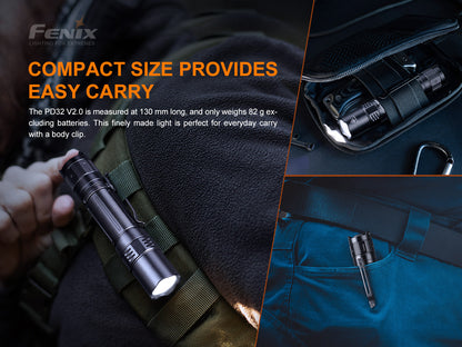 Fenix PD32 V2 Compact Rechargeable Flashlight 395 Meters - 1,200 Lumens