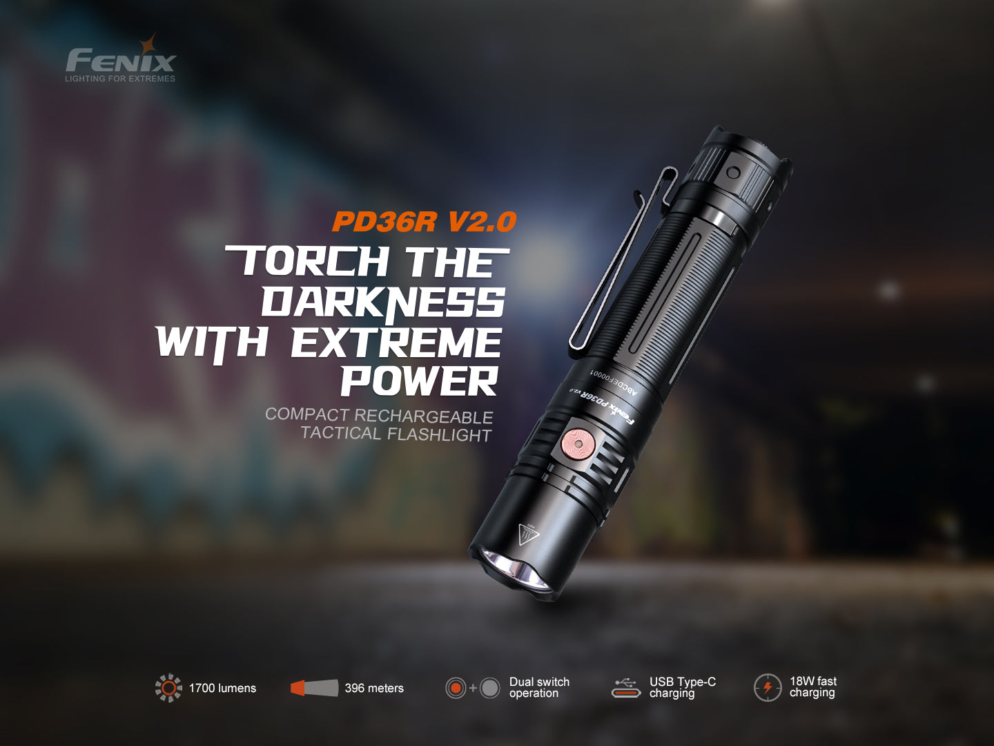 Fenix PD36R V2 Compact Rechargeable Tactical Flashlight