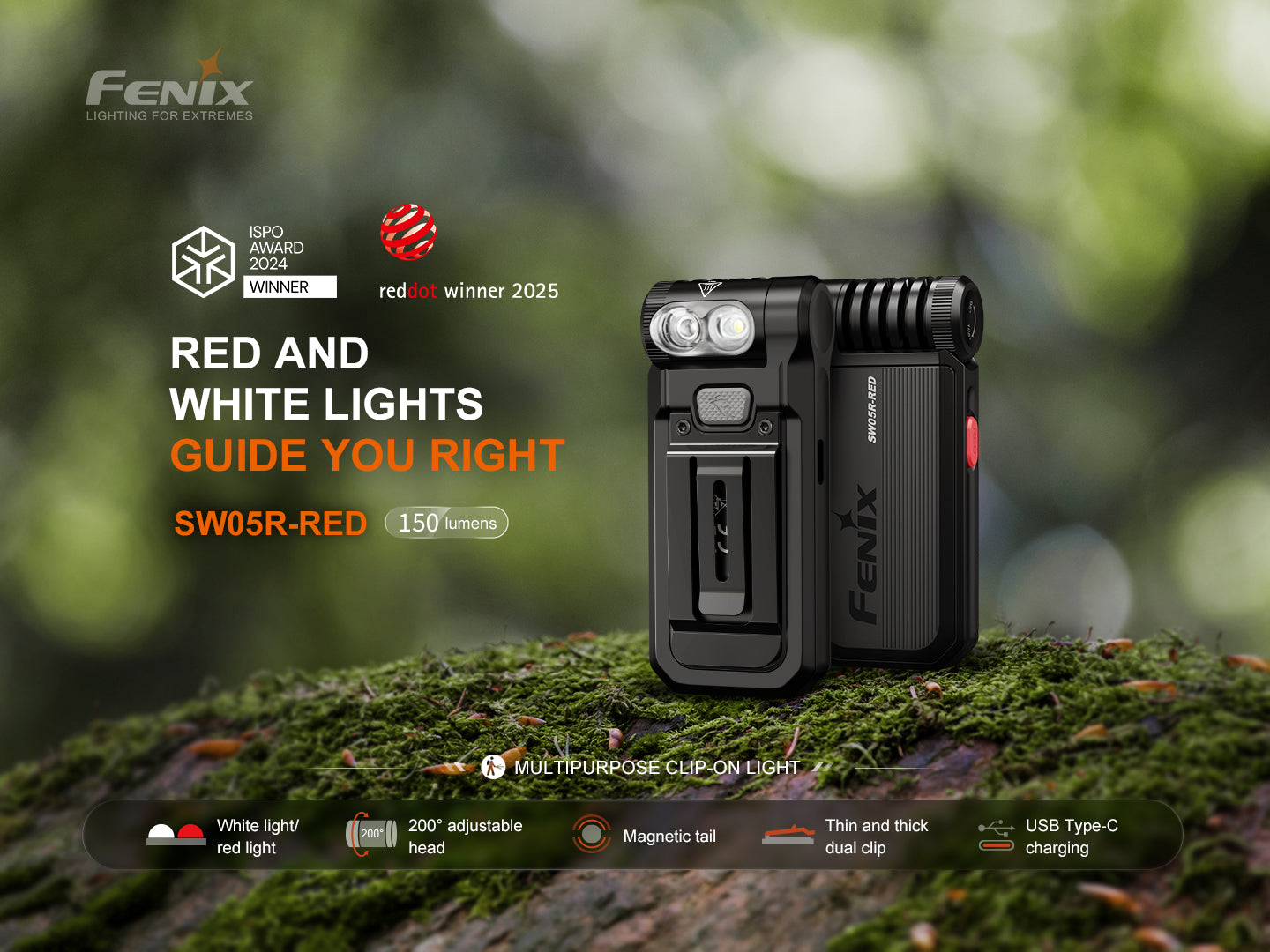 Fenix SW05R-Red Multi-Purpose Clip-On Flashlight with Red Light