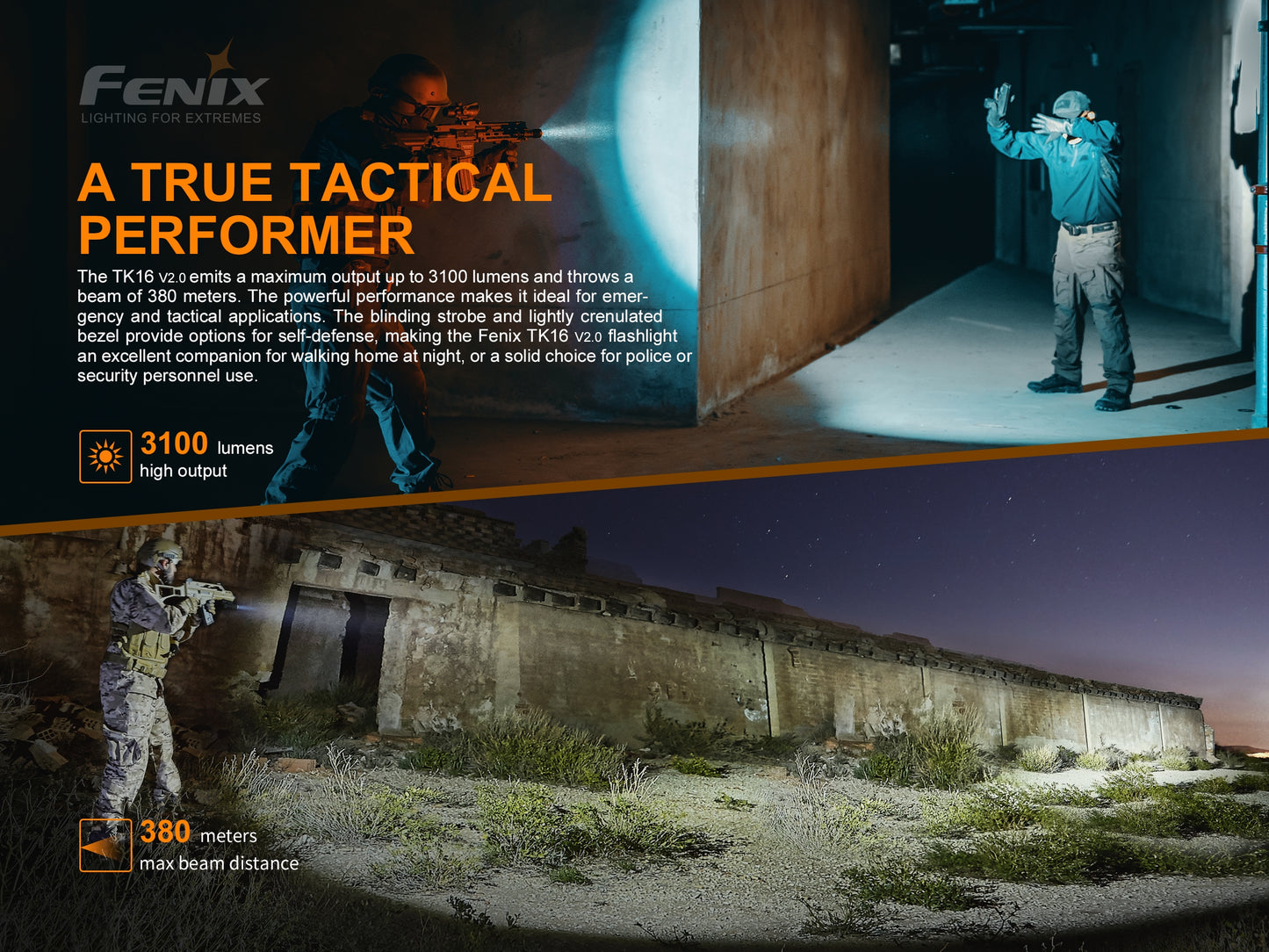 Fenix TK16 V2 Tactical Flashlight With Strobe Ready - 3,100 Lumens
