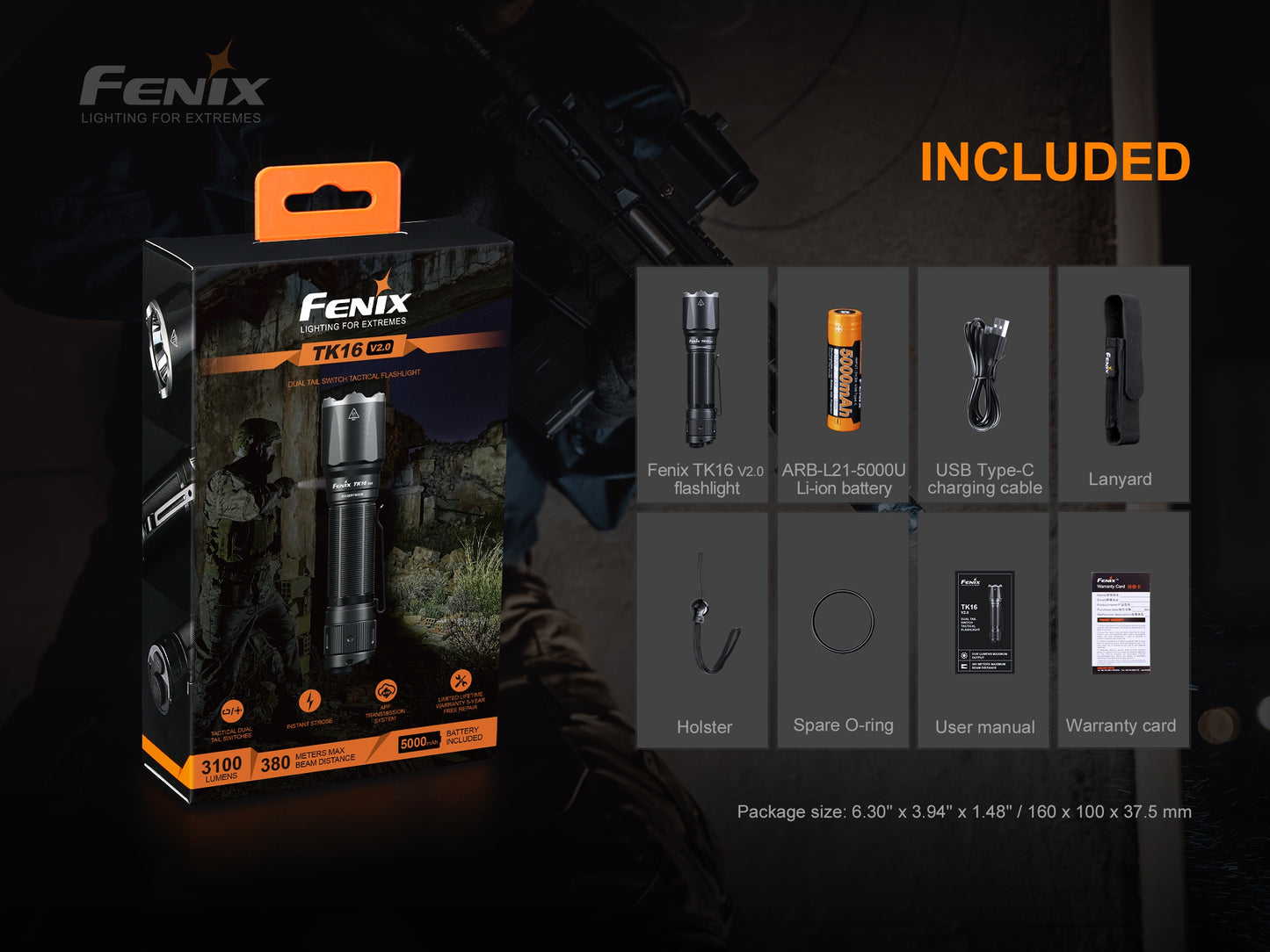 Fenix TK16 V2 Tactical Flashlight With Strobe Ready - 3,100 Lumens
