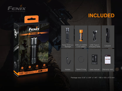 Fenix TK16 V2 Tactical Flashlight With Strobe Ready - 3,100 Lumens