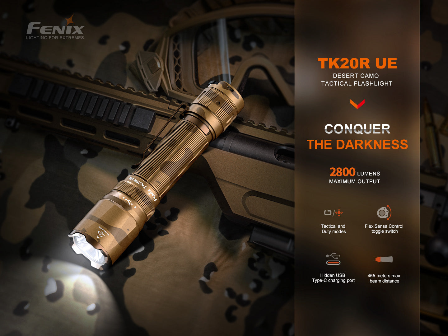 Fenix TK20R UE Tactical Flashlight - 465 Meters Throw - 2,800 Lumens