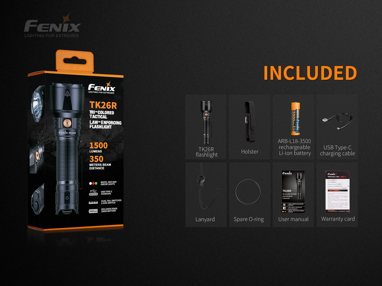 Fenix TK26R Triple Colored Flashlight - 1,500 Lumens