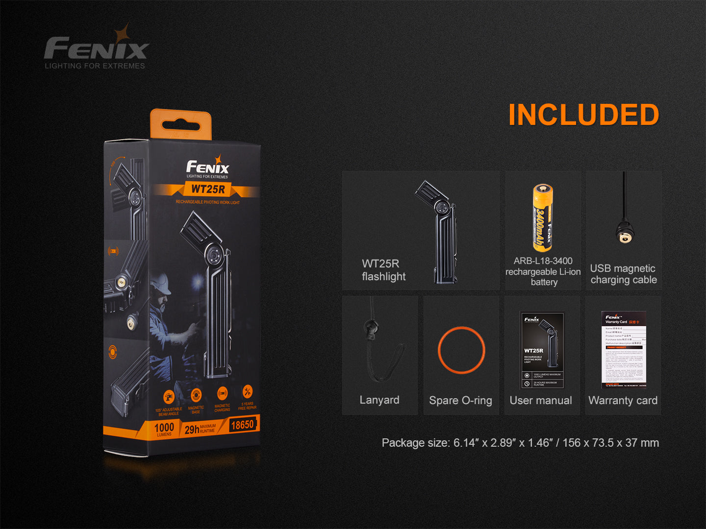 Fenix WT25R Adjustable Head & Magnetic Base Flashlight