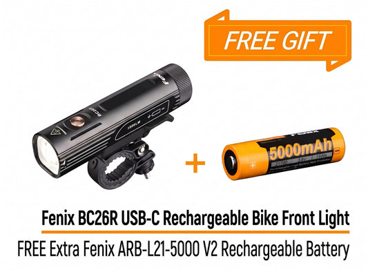 Bundle Deal - Fenix BC26R USB-C Rechargeable Bike Front Light + ARB-L21-5000 V2 Rechargeable Battery
