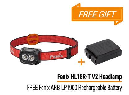 Bundle Deal - Fenix HL18R-T V2 Headlamp with Red Light & Whistle + ARB-LP1900 Rechargeable Battery