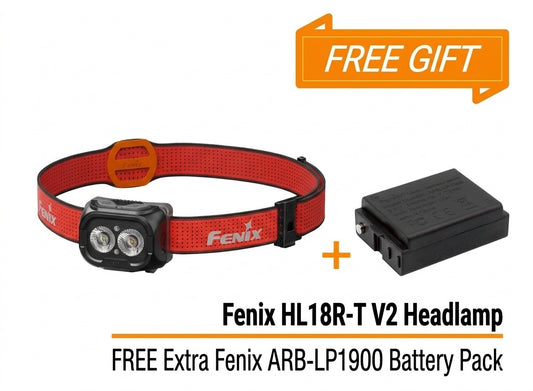 Bundle Deal - Fenix HL18R-T V2 Headlamp with Red Light & Whistle + ARB-LP1900 Rechargeable Battery
